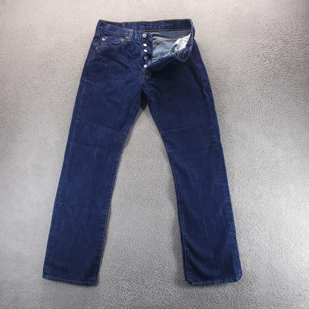 Levis 501 Jeans Mens 32x32 Blue Regular Straight Dark Wash Button Fly Denim